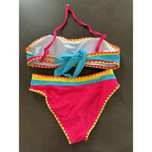 Sexybody Bandeau Bikini Strapless Bikini Neon Color Block Two Piece swimsuit S - Picture 11 of 13